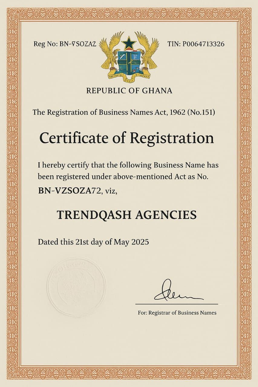 TrendQash Agencies Officially Registered in Ghana – Start Earning Legally Today!